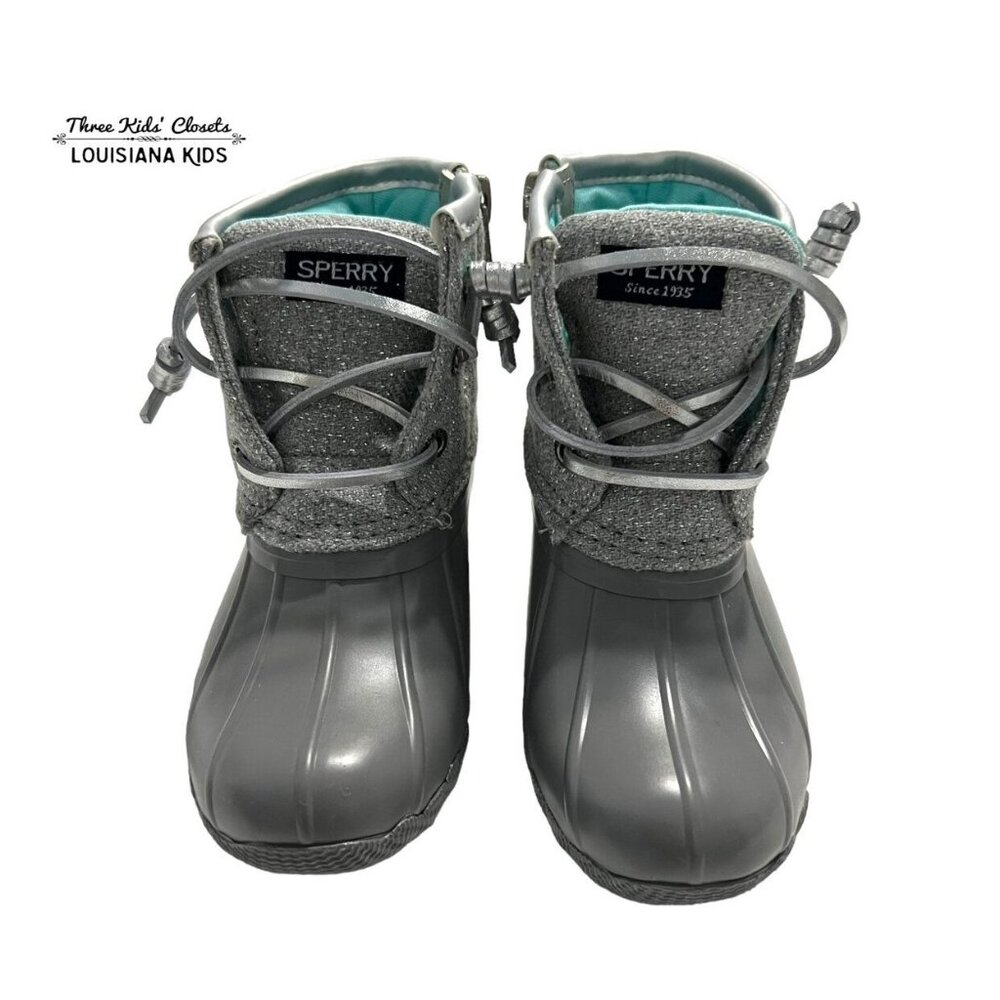 NEW Sperry 9M Sparkly Grey & Aqua Saltwater Boots